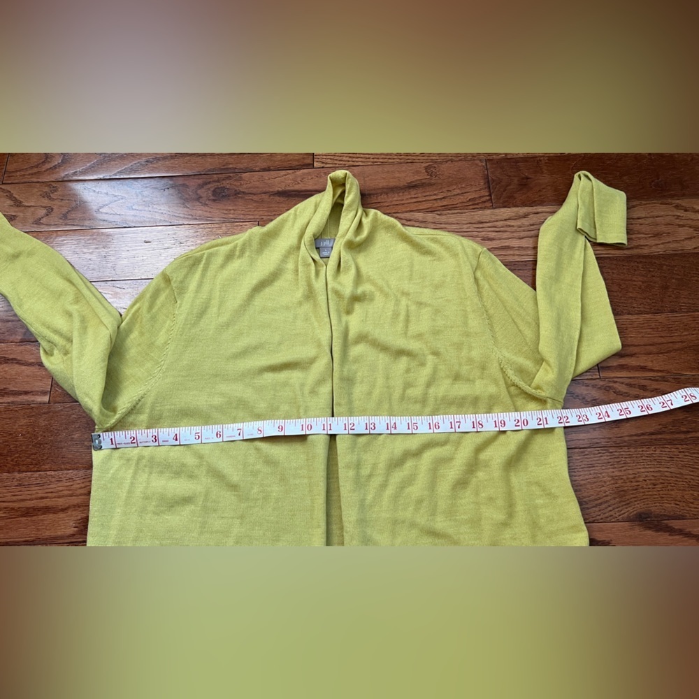 J.Jill 100% Marino Wool Yellow Open Front Cardigan Sz L - Picture 7 of 8